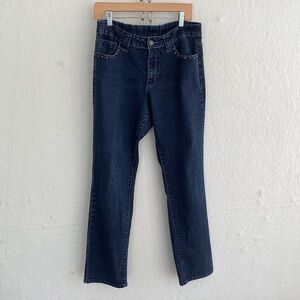 VSK darkwash stretch rhinestone & embroidered embellished straight leg jeans 12